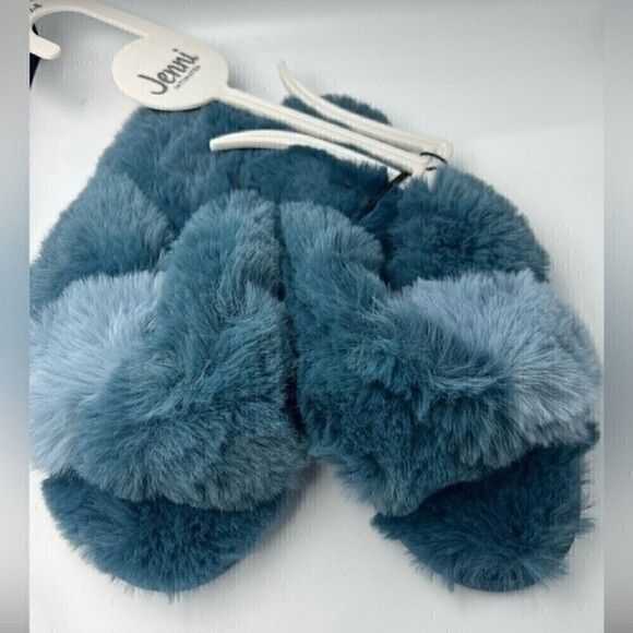 Women's Faux-Fur Solid Crossband Slippers celestial size 9/10 - Picture 4 of 5